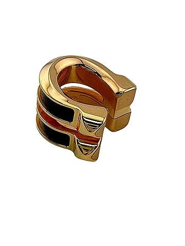 Hermès HERMES Jocchetto Earrings/Ear Cuffs, Gold and Black, GP x Leather, FI0245, Women's (view 1)