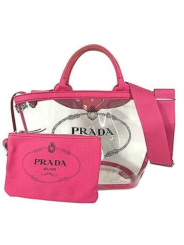 Prada PRADA Canapaplex Logo Tote Bag with Pouch, 2-Way Bag, Shoulder Crossbody Handbag, Vinyl Leather, Pink (view 1)