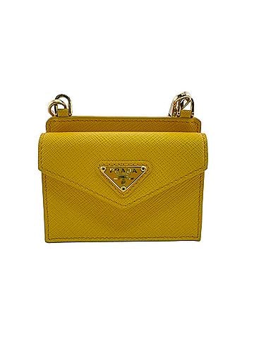 Prada Prada PRADA Saffiano 1TL404 Triangle Plate Leather Card Case Yellow Women's (view 1)