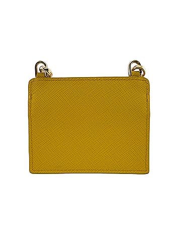 Prada Prada PRADA Saffiano 1TL404 Triangle Plate Leather Card Case Yellow Women's (view 2)