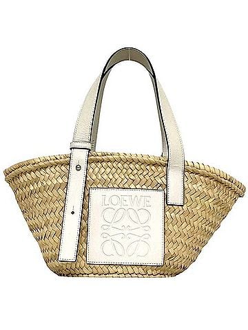 Loewe Loewe Basket Bag Small Anagram A223S93X04 2163 412112 LOEWE Raffia Palm Leaf Calfskin Natural White Women's Handbag (view 1)