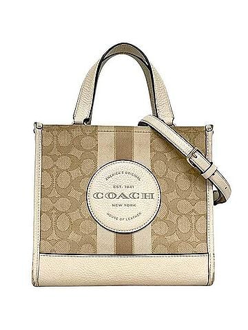 Coach Coach Dempsey Tote 22 Shoulder Bag, Handbag, 2-way, CQ878, COACH, Canvas, Leather, Beige, White, Women's (view 1)