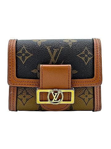 Louis Vuitton Louis Vuitton Portefeuille Dauphine Compact M68725 Monogram Reverse Bi-fold Wallet, Brown Leather, Women's, RFID detected, 1 pin missing. (view 1)
