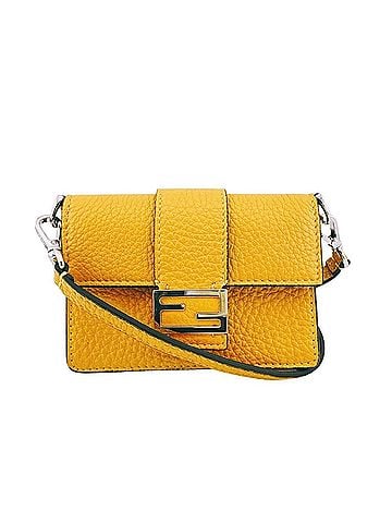 Fendi FENDI 7M0311 Micro Flat Baguette Shoulder Bag Card Case Leather Yellow Women's with Strap (view 1)