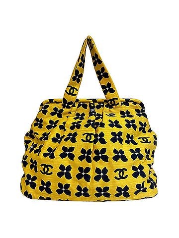 Chanel Chanel Coco Mark Flower Canvas Handbag, Yellow/Navy, Women's Bag (view 2)
