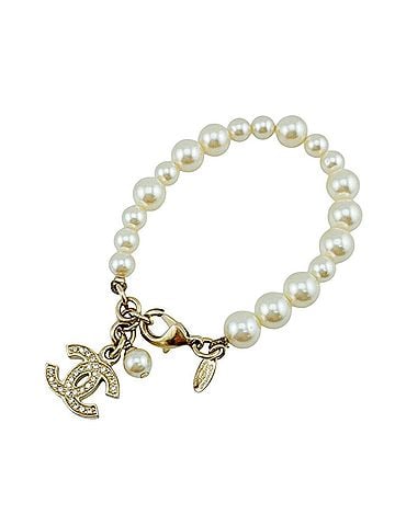 Chanel Chanel Coco Mark A12A Bracelet GP Rhinestone Faux Pearl White Gold Women's CHANEL (view 1)