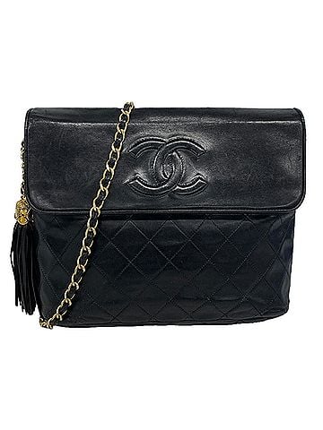 Chanel Chanel Matelassé Shoulder Bag with Chain Strap, Lambskin, Black, Women's OP027109 (view 1)