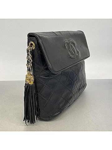 Chanel Chanel Matelassé Shoulder Bag with Chain Strap, Lambskin, Black, Women's OP027109 (view 2)