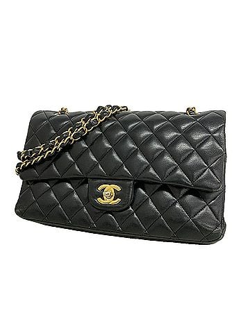 Chanel Chanel Matelassé Shoulder Bag, Double Flap, Chain, Lambskin, Black, Women's, OP021490 (view 1)