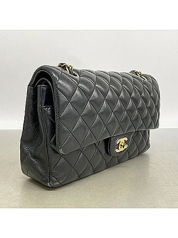 Chanel Chanel Matelassé Shoulder Bag, Double Flap, Chain, Lambskin, Black, Women's, OP021490 (view 2)