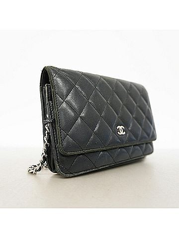 Chanel Chanel Matelassé Chain Shoulder Wallet, Lambskin, Black, Women's (view 2)