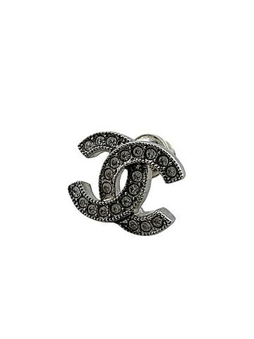 Chanel Chanel Coco Mark Rhinestone Earring (Single Only), GP Silver, I26V, Women's (view 1)
