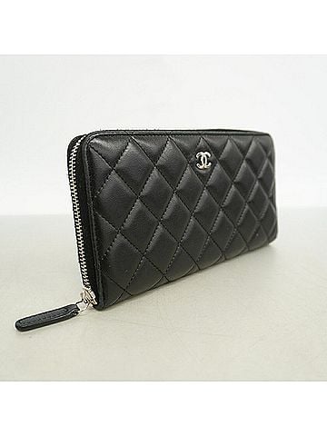 Chanel Chanel Matelassé Lambskin Long Wallet, Black, Women's, P3649304 (view 2)