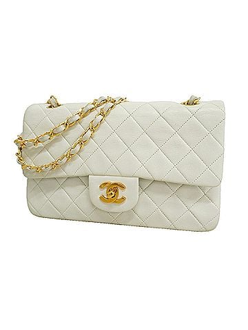 Chanel Chanel Matelassé Shoulder Bag, Double Flap, Chain, Lambskin, White, Women's, P3649299 (view 1)