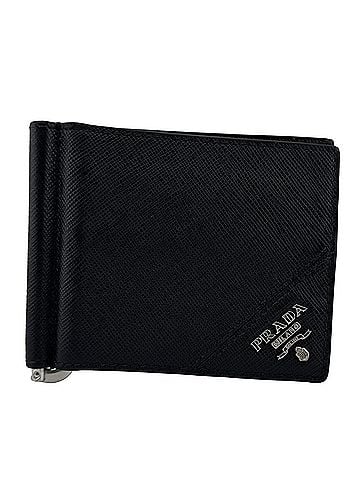 Prada PRADA Saffiano Leather Money Clip Bi-fold Wallet, Black, Men's, Compact, Card Pockets (view 1)