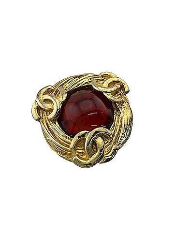 Chanel CHANEL Coco Mark Gripoix Earring, GP Gold, Red, Single Size 25, Women's (view 1)