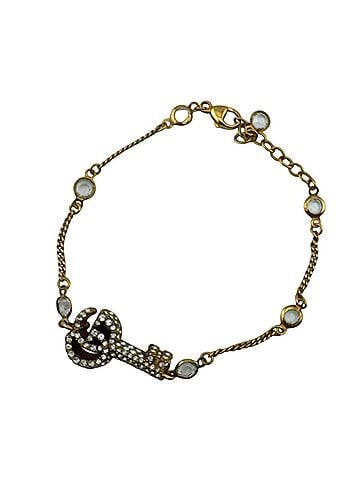 Gucci GUCCI Double G Key Motif Interlocking Rhinestone Gold Finish Brass Bracelet for Women (Gold) (view 2)