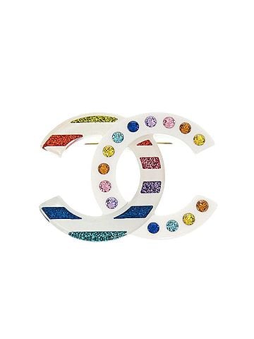 Chanel Chanel Coco Mark Plastic White Multicolor Brooch B18 Accessory 0539 CHANEL (view 1)