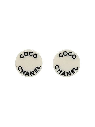 Chanel Chanel COCO CHANEL Logo Plastic Metal White Earrings, White, 07P Engraving, 0331CHANEL (view 1)