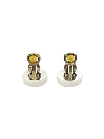 Chanel Chanel COCO CHANEL Logo Plastic Metal White Earrings, White, 07P Engraving, 0331CHANEL (view 2)