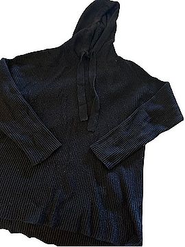 Cyrus Black Ribbed Hooded Sweater Pullover Hoodie (view 1)