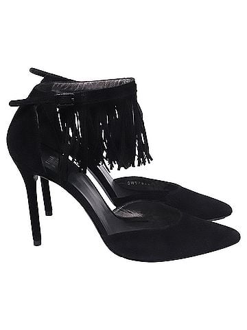 Stuart Weitzman Stuart Weitzman Fringe Pointed-Toe Pumps in Black Suede (view 1)