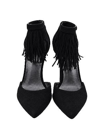 Stuart Weitzman Stuart Weitzman Fringe Pointed-Toe Pumps in Black Suede (view 2)