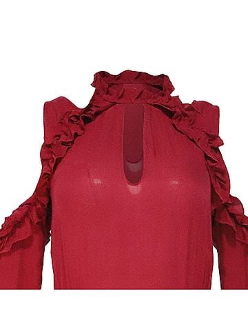 IRO Iro Hanie Cold-Shoulder Voile Dress in Red Viscose (view 2)