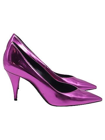 Saint Laurent Saint Laurent Kiki Mirror Pointed Pumps in Pink Leather (view 1)