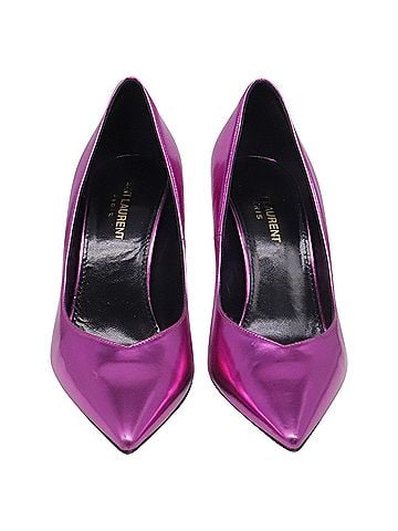 Saint Laurent Saint Laurent Kiki Mirror Pointed Pumps in Pink Leather (view 2)
