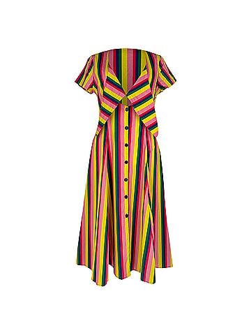 STAUD Staud Alice Tie-Front Striped Midi Dress in Multicolor Cotton (view 1)