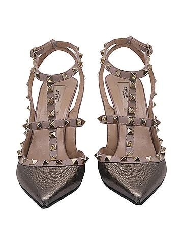 Mario Valentino Valentino Garavani Rockstud T-Strap Pumps in Metallic Bronze Leather (view 2)