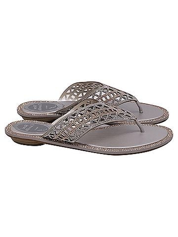 Rene Caovilla Rene Caovilla Crystal-embellished Flat Thong Sandals in Silver Sequin (view 1)