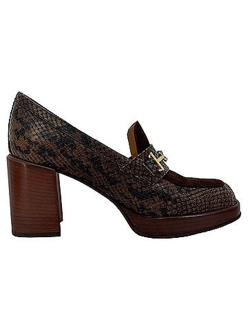 Tod's Tod's Snakeskin-Embossed Loafer Pumps in Brown Leather and Suede (view 1)