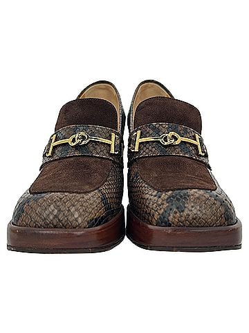 Tod's Tod's Snakeskin-Embossed Loafer Pumps in Brown Leather and Suede (view 2)