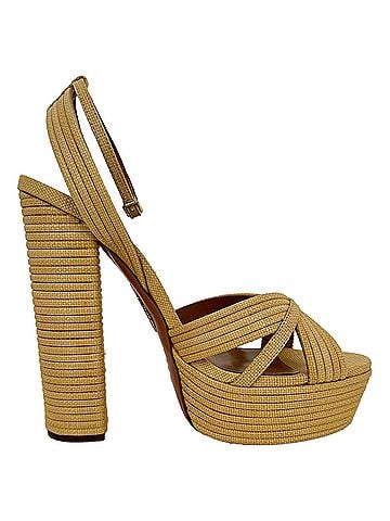 Aquazzura Aquazzura Sundance Plateau Block Heels in Yellow Raffia (view 1)
