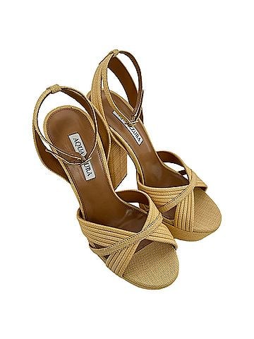 Aquazzura Aquazzura Sundance Plateau Block Heels in Yellow Raffia (view 2)