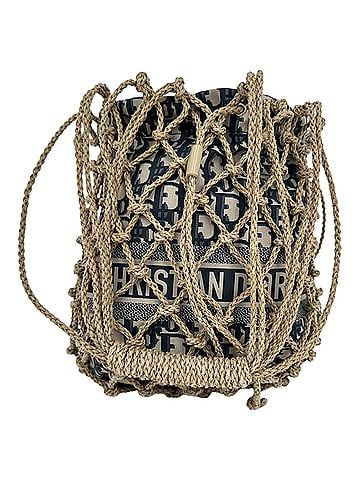 Christian Dior Christian Dior Blue Oblique Net Bucket Bag in Multicolor Raffia (view 1)