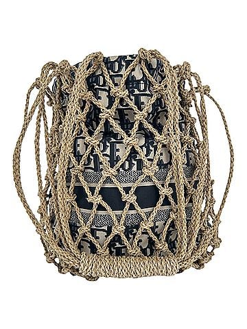 Christian Dior Christian Dior Blue Oblique Net Bucket Bag in Multicolor Raffia (view 2)