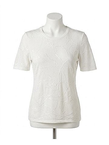 Donna Karan Collection Short-Sleeve Sequin Detail Sweater in White (view 1)