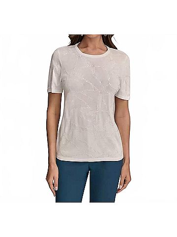 Donna Karan Collection Short-Sleeve Sequin Detail Sweater in White (view 2)