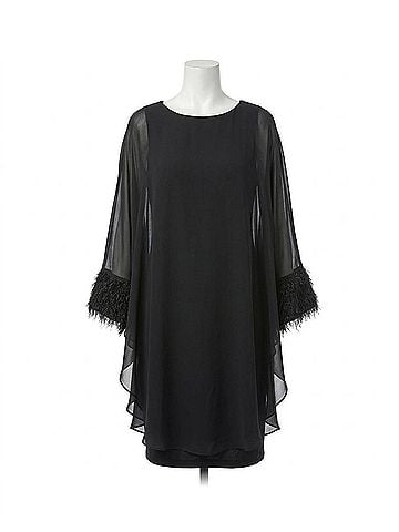 Joseph Ribkoff Chiffon Overlay Fringe Cuff Dress in Black (view 1)