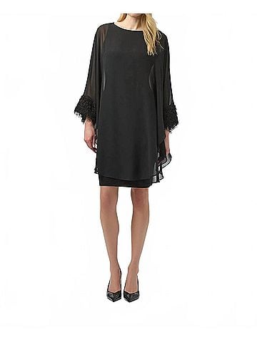 Joseph Ribkoff Chiffon Overlay Fringe Cuff Dress in Black (view 2)