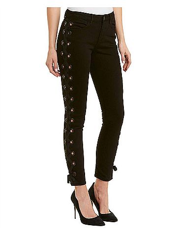 3x1 Women's Lacy W25 Midway Skinny Lace Up Jeans Cropped in Black (view 2)
