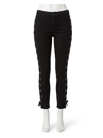 3x1 Women's Lacy W25 Midway Skinny Lace Up Jeans Cropped in Black (view 1)