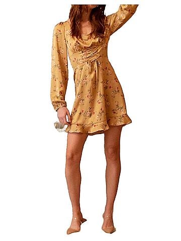 En Creme Front Lace-Up Mini Dress in Gold (view 2)