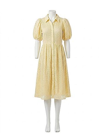CeCe Balloon-Sleeve Cotton Dress in Lemon Ice (view 1)