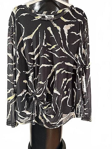 DKNY Women's Mesh Long Sleeve Top in Black (view 2)
