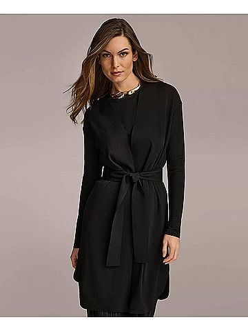 Donna Karan Collection Tie Waist Long Cardigan in Black (view 2)