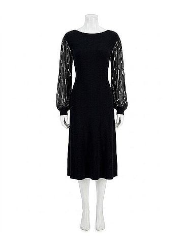 T Tahari Embellished-Sleeve Ribbed Dress in Black / Black Sequin (view 1)